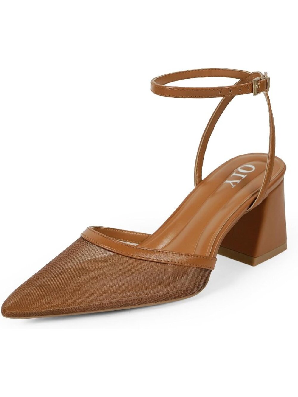 🆕Women's Brown Pointed Toe Block Heels Chunky Ankle Strap Bridal Dress Pumps